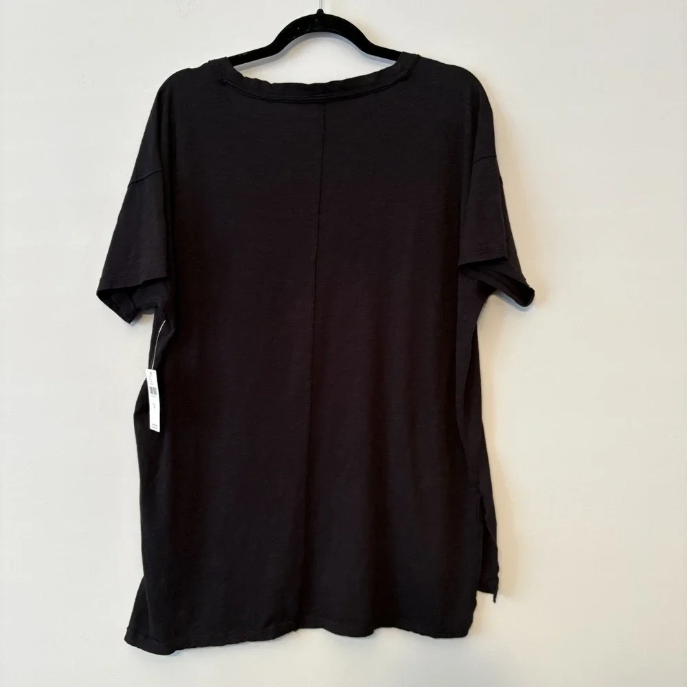 NWT Pilcro 100% Cotton Oversized V Neck Shirt Black Size M Travel Lounge Casual - Picture 2 of 10